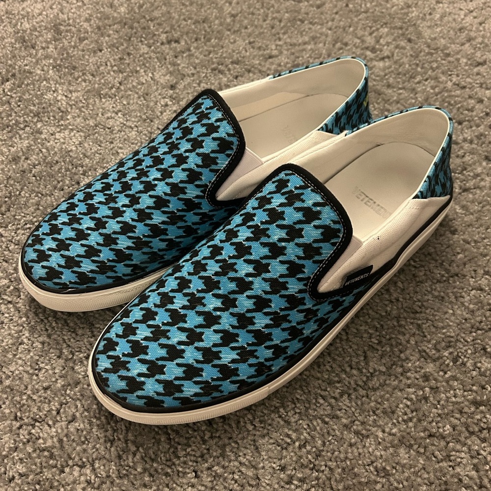 Vetements Blue and Black Houndstooth Slip-On Sneakers